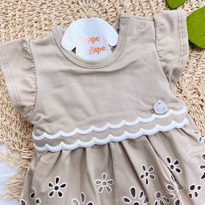 Vestido com Body em Lese Flores - Areia